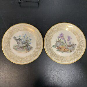 2 Lenox Porcelain Collector Plates Boehm Birds 1978 Mockingbirds 1979 Kinglets
